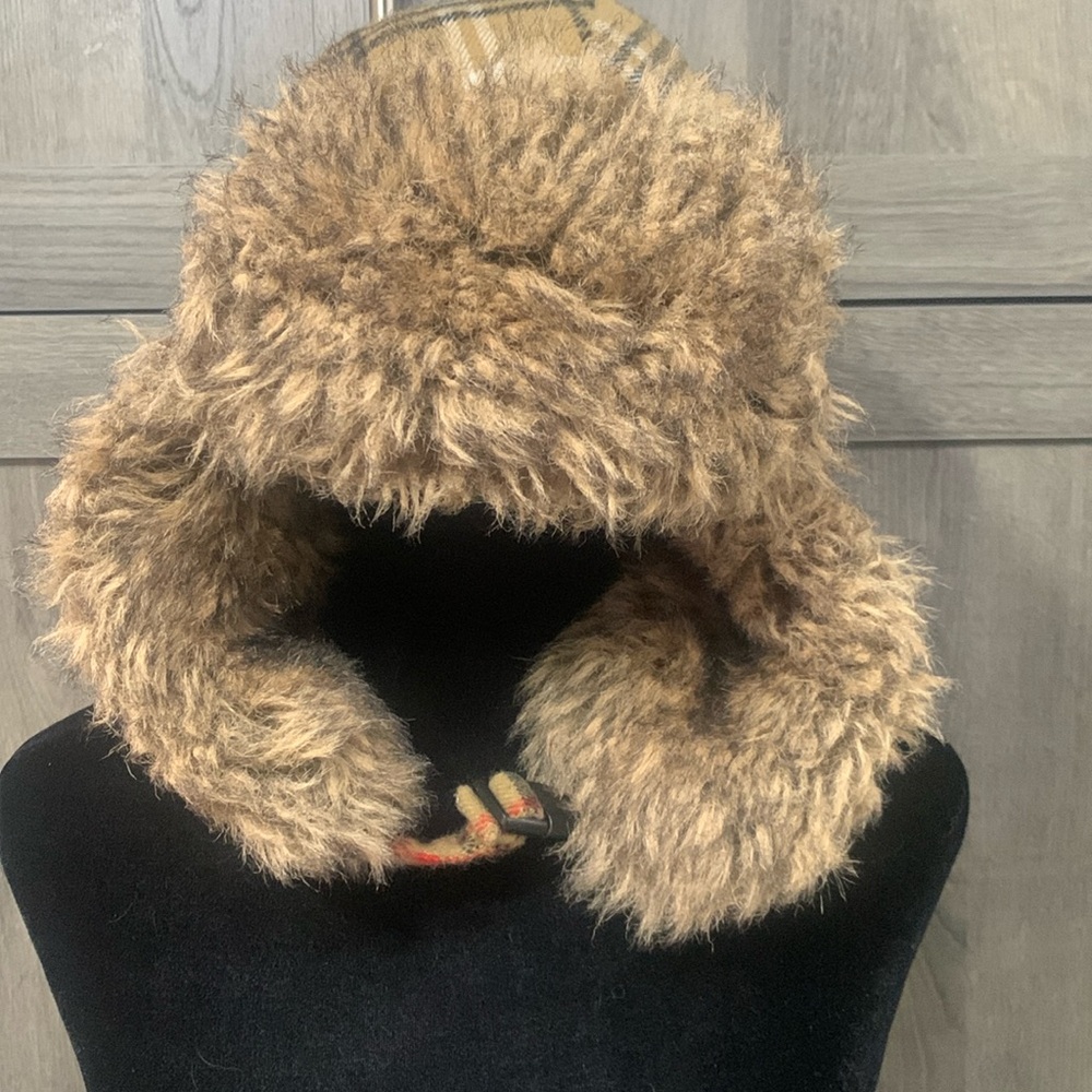 Lids Winter Trappers Tan Plaid Hat Cap Woman's One Size Faux Fur Lined